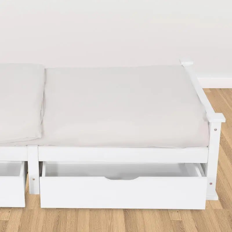 2 x Wooden Bed Frame Storage Trundle Drawers-White - Furniture > Bedroom