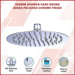 200mm Shower Head Round 304SS Polished Chrome Finish - Furniture > Bathroom