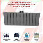 200mm Shower Head Square 304SS Electroplated Matte Black Finish - Furniture > Bathroom