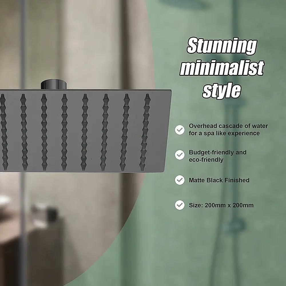 200mm Shower Head Square 304SS Electroplated Matte Black Finish - Furniture > Bathroom