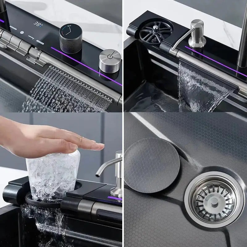 2024 80x45cm Blue Whale Integrated Waterfall Kitchen Sink Honeycomb Technology Large Digitial Display Stainless Steel