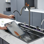 2024 80x45cm Blue Whale Integrated Waterfall Kitchen Sink Honeycomb Technology Large Digitial Display Stainless Steel