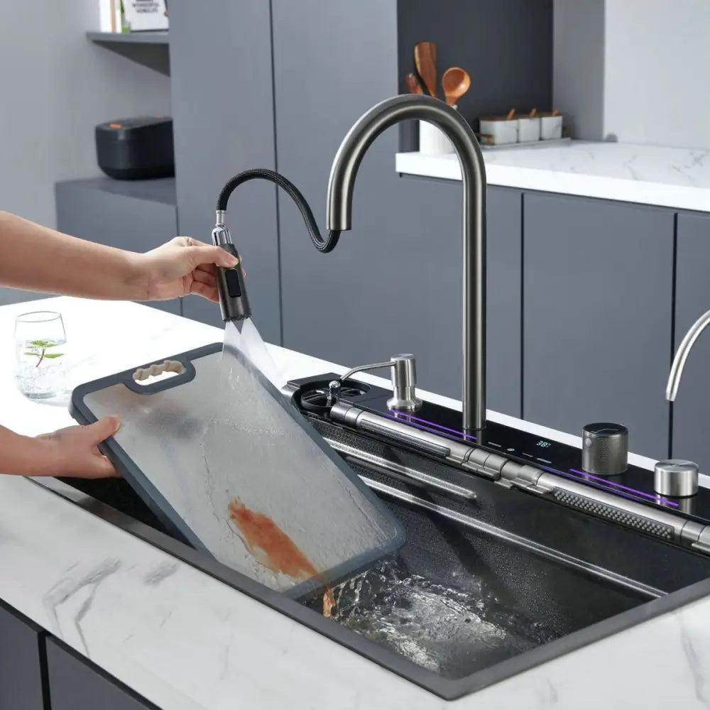 2024 80x45cm Blue Whale Integrated Waterfall Kitchen Sink Honeycomb Technology Large Digitial Display Stainless Steel