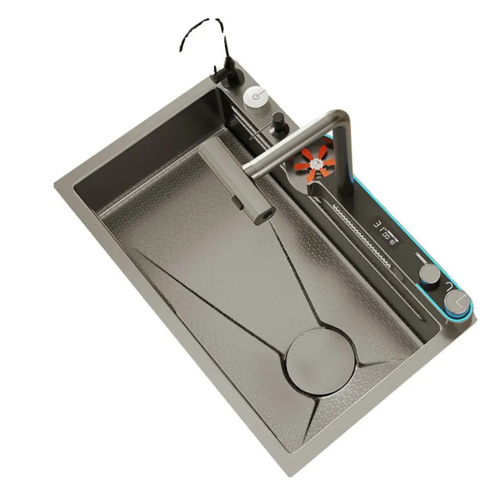 2024 Integrated Waterfall Kitchen Sink Honeycomb Technology Large Digitial Display Stainless Steel Water Filter Cup