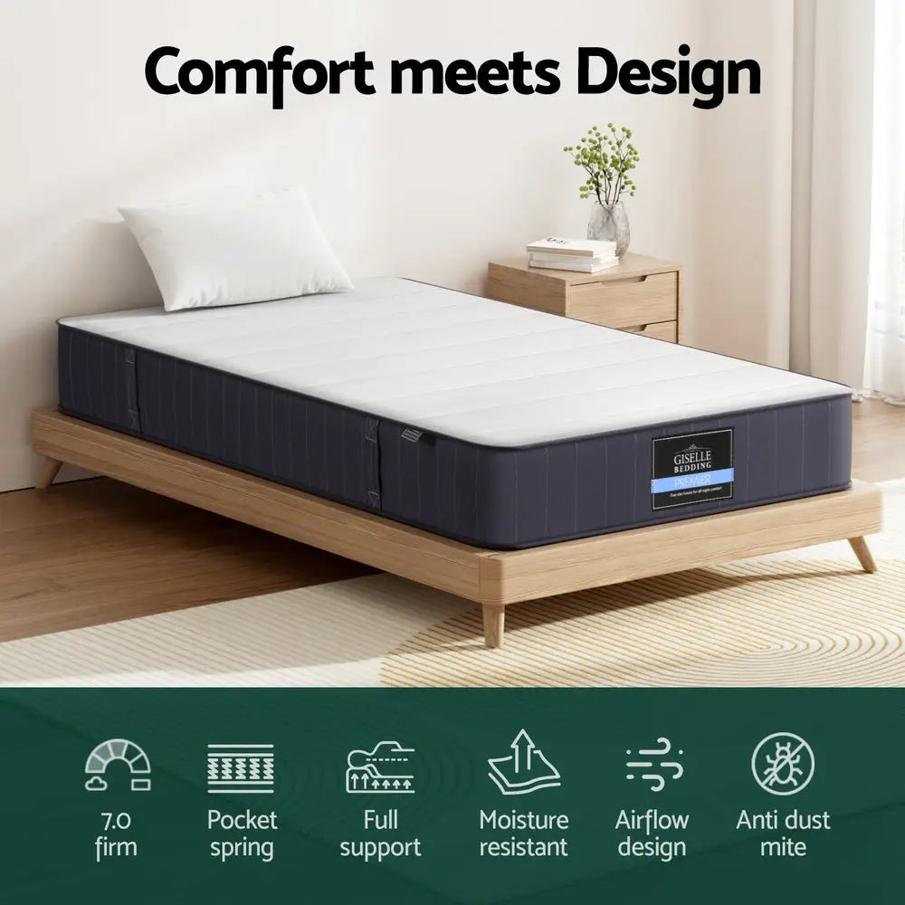 20cm Giselle Mattress Single Bed Pocket Spring Mattresses - Furniture > Mattresses > Single Mattress