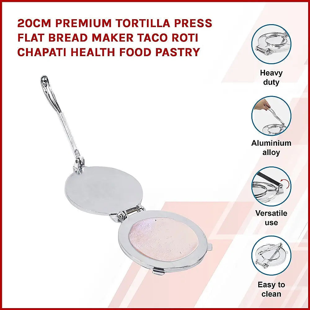 20cm Premium Tortilla Press Flat Bread Maker Taco Roti Chapati Health Food Pastry - Home & Garden > Kitchenware