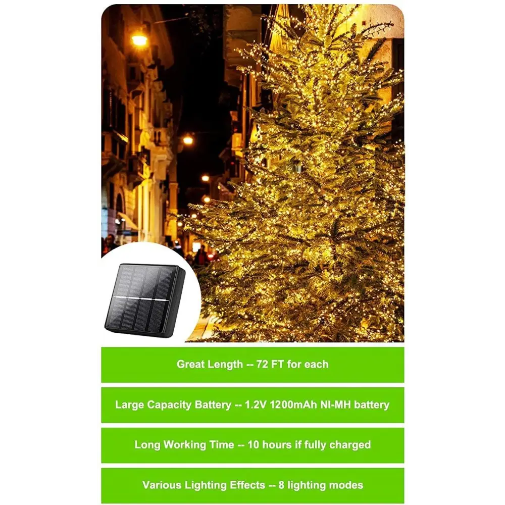 20m 200 LED Solar Powered Outdoor Lights with 8 Lighting Modes and Waterproof for Home,Garden and Decoration - Home &