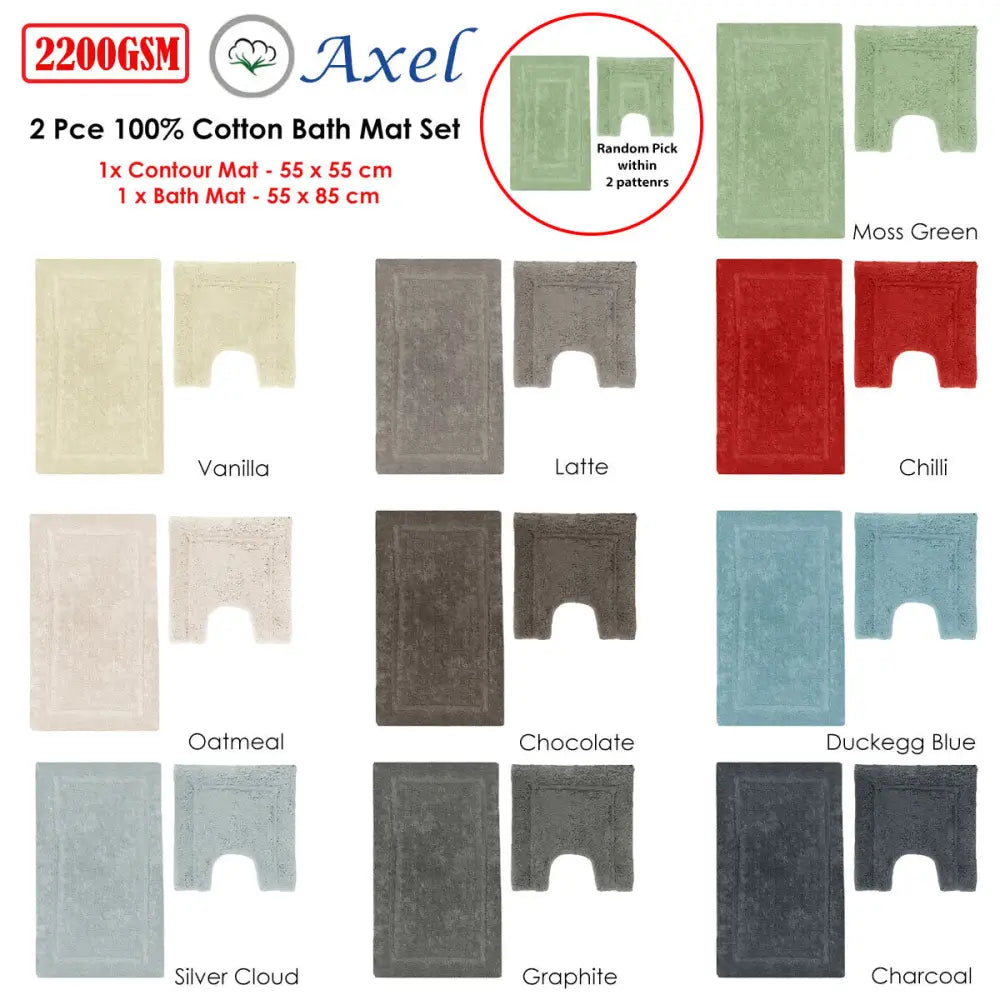2200GSM 2 Pce Axel 100% Cotton Bath Mat Set Charcoal - Home & Garden > Bathroom Accessories > Bath Mats & Rugs