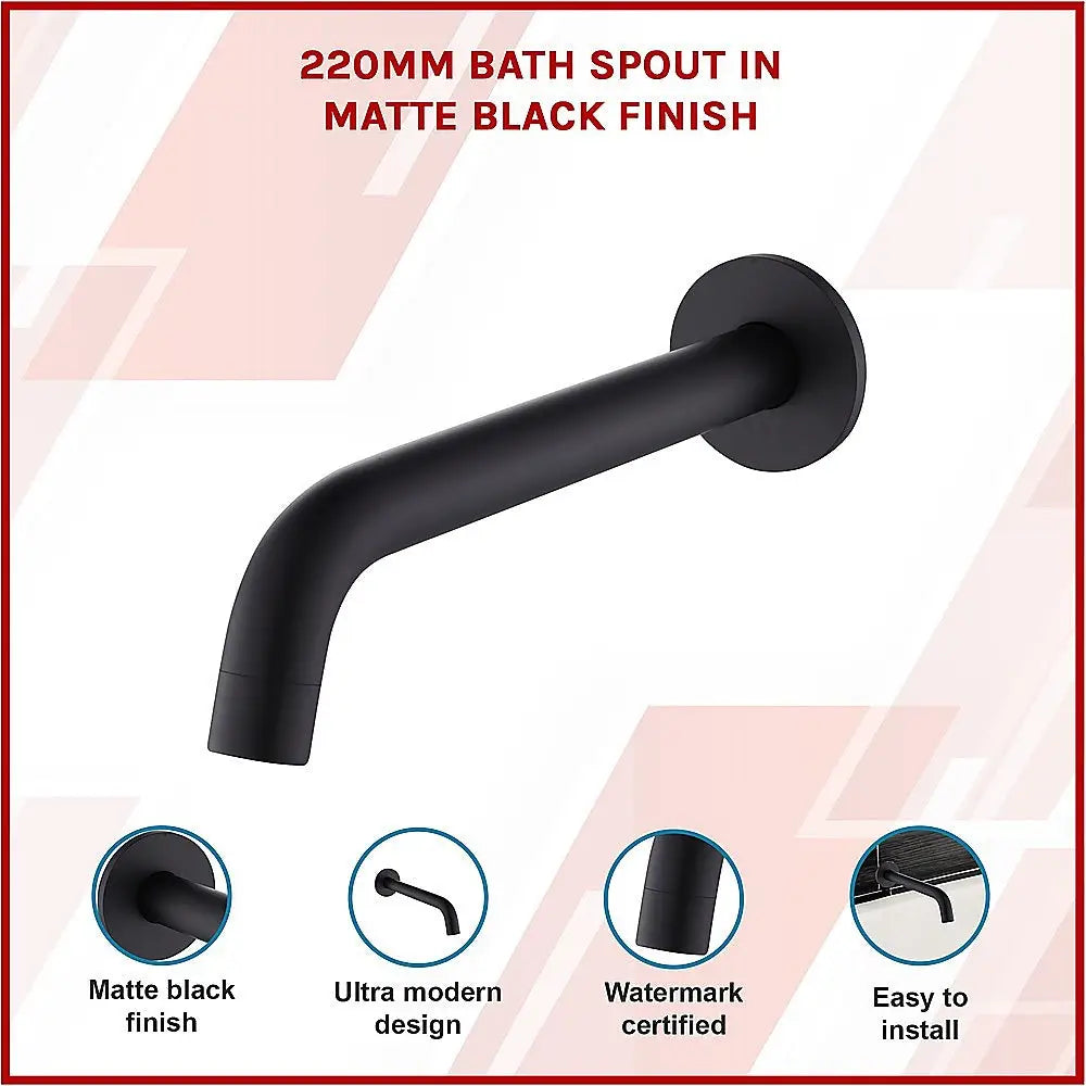 220mm Bath Spout in Matte Black Finish - Furniture > Bathroom > Bathtubs