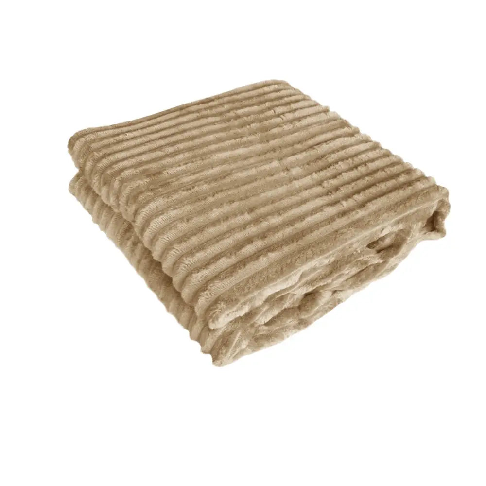 240GSM Corduroy Striped Throw Rug Latte - Home & Garden > Bedding