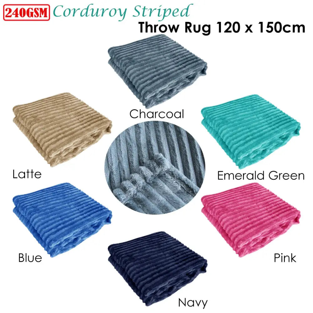 240GSM Corduroy Striped Throw Rug Latte - Home & Garden > Bedding