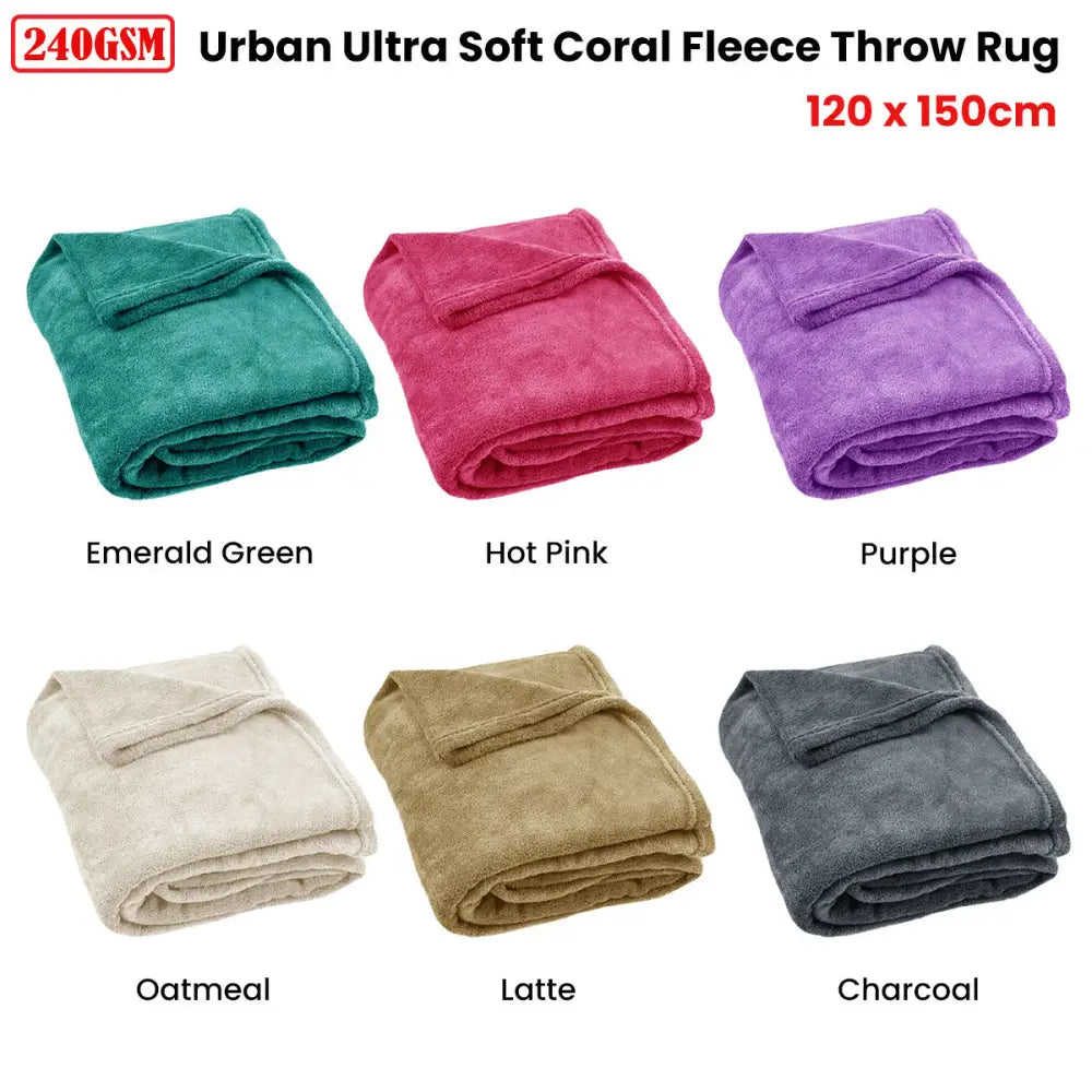 240GSM Urban Ultra Soft Coral Fleece Throw Rug 120 x 150cm Charcoal - Home & Garden > Bedding