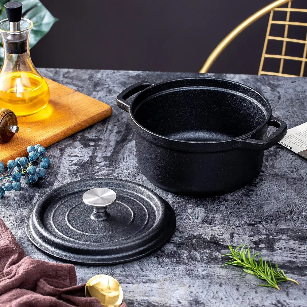24cm Pre-seasoned NonStick Cast Iron Dutch Oven Handles Lid Skillet Cookware Braising Pot Pan Casserole - Home & Garden
