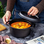 24cm Pre-seasoned NonStick Cast Iron Dutch Oven Handles Lid Skillet Cookware Braising Pot Pan Casserole - Home & Garden