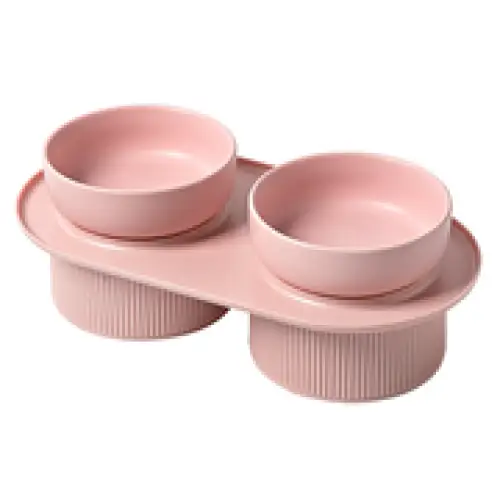 24x Ribbed Ceramic Double Pet Bowl 3pc Set - Emerald - Pet Care > Cat Supplies > Cat Bowls Feeders & Waterers