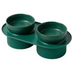 24x Ribbed Ceramic Double Pet Bowl 3pc Set - Emerald - Pet Care > Cat Supplies > Cat Bowls Feeders & Waterers