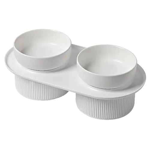 24x Ribbed Ceramic Double Pet Bowl 3pc Set - Emerald - Pet Care > Cat Supplies > Cat Bowls Feeders & Waterers
