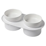 24x Ribbed Ceramic Double Pet Bowl 3pc Set - White - Pet Care > Dog Supplies > Dog Bowls Feeders & Waterers
