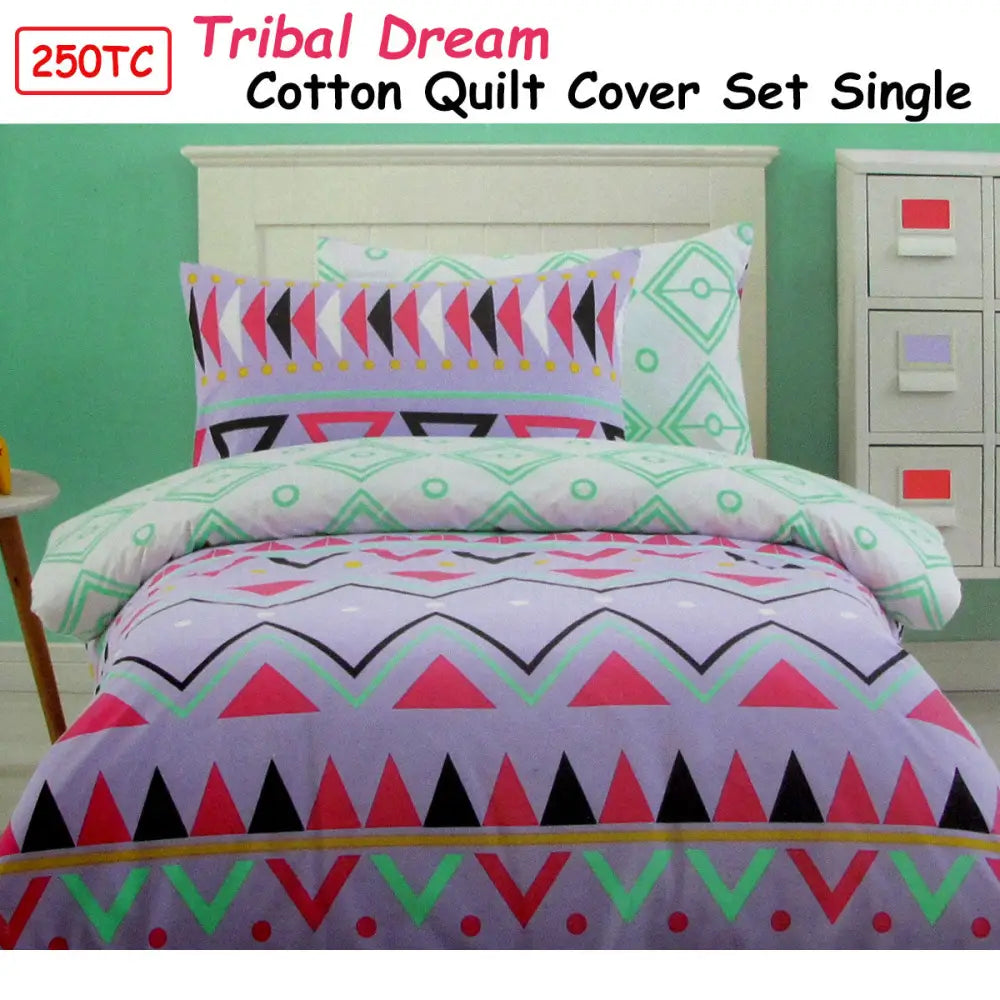 250TC Tribal Dream 100% Cotton Quilt Cover Set Single - Home & Garden > Bedding