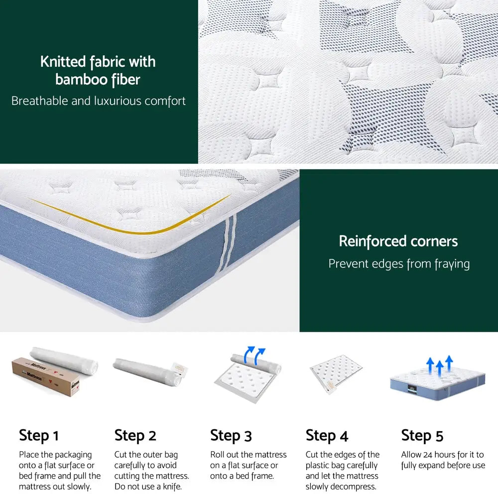 25cm Giselle Mattress Queen Bed Pocket Spring Mattresses - Furniture > Mattresses > Queen Mattress