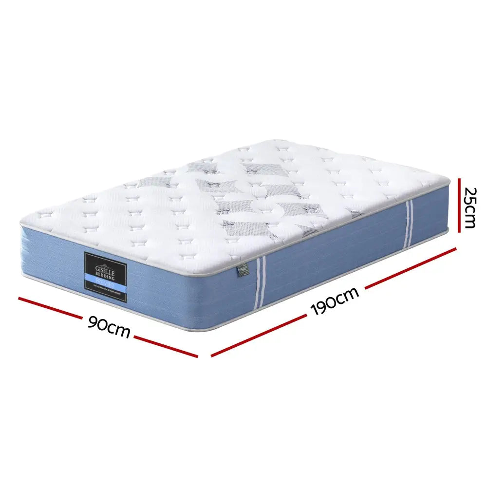 25cm Giselle Mattress Single Bed Pocket Spring Mattresses - Furniture > Mattresses > Single Mattress