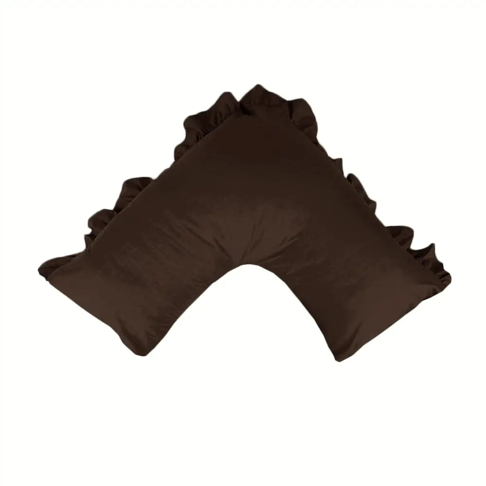 280TC Luxury Percale Ruffled V Pillowcase Chocolate - Home & Garden > Bedding