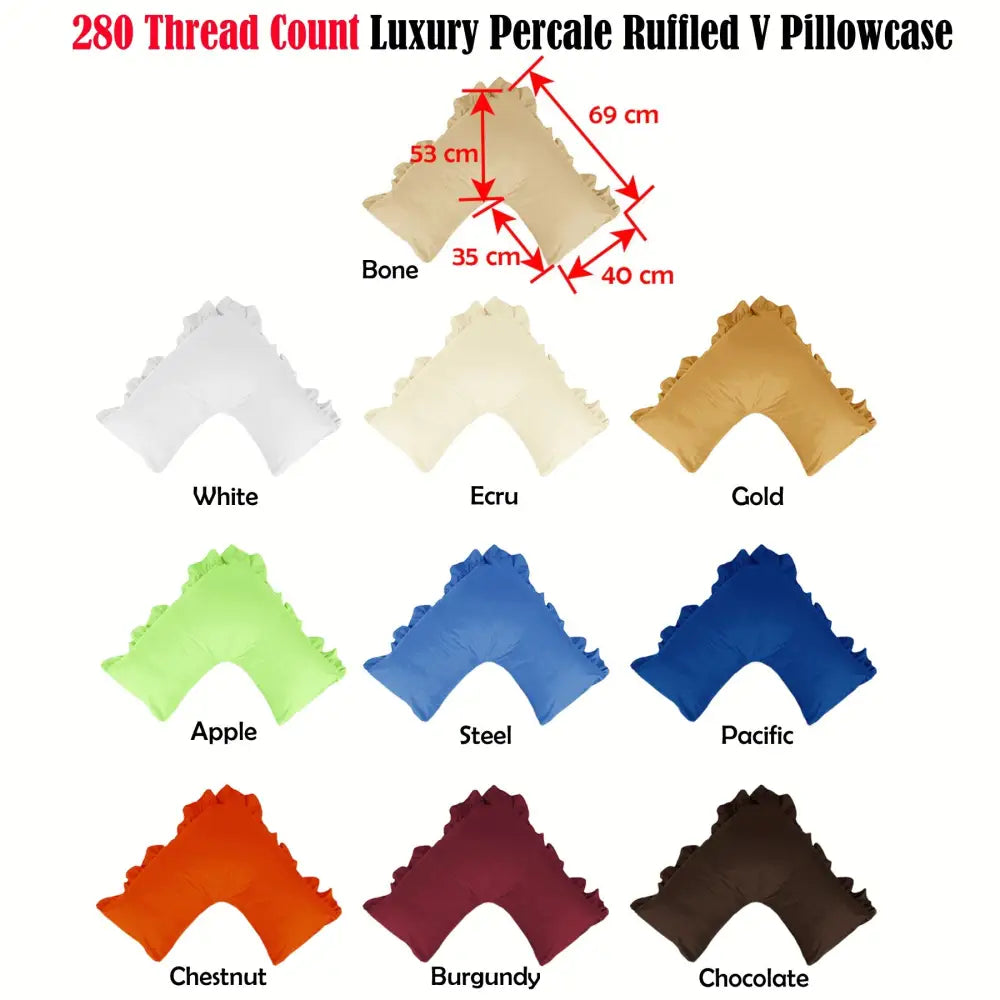280TC Luxury Percale Ruffled V Pillowcase Chocolate - Home & Garden > Bedding