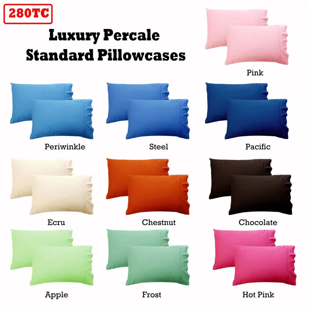 280TC Luxury Percale Standard Pillowcases Pacific - Home & Garden > Bedding