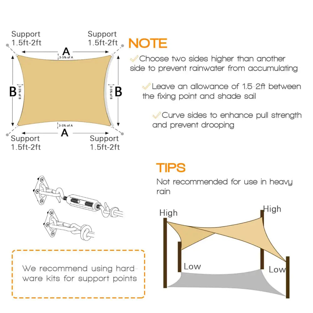 2m x 3m Rectangle Sun Shade Sails for Patios Sun UV Outdoor Canopy Backyard Sunshades - Home & Garden > Shading >