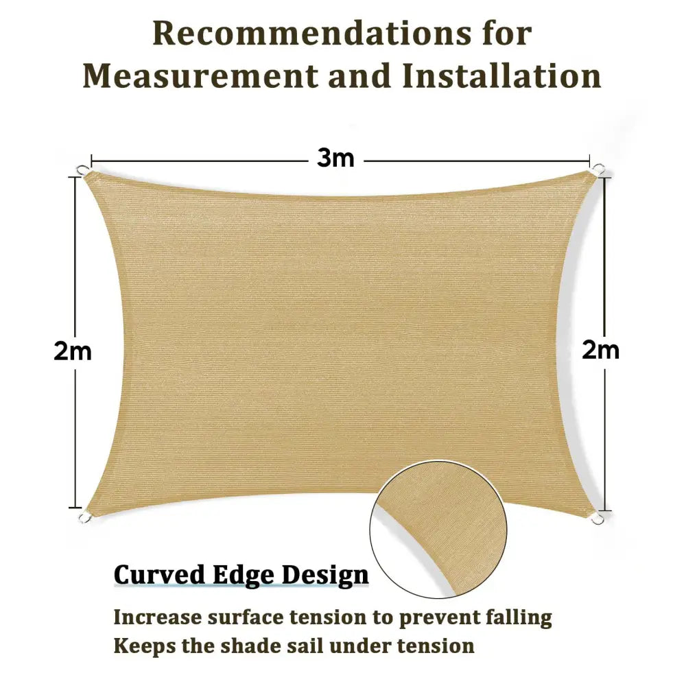 2m x 3m Rectangle Sun Shade Sails for Patios Sun UV Outdoor Canopy Backyard Sunshades - Home & Garden > Shading >