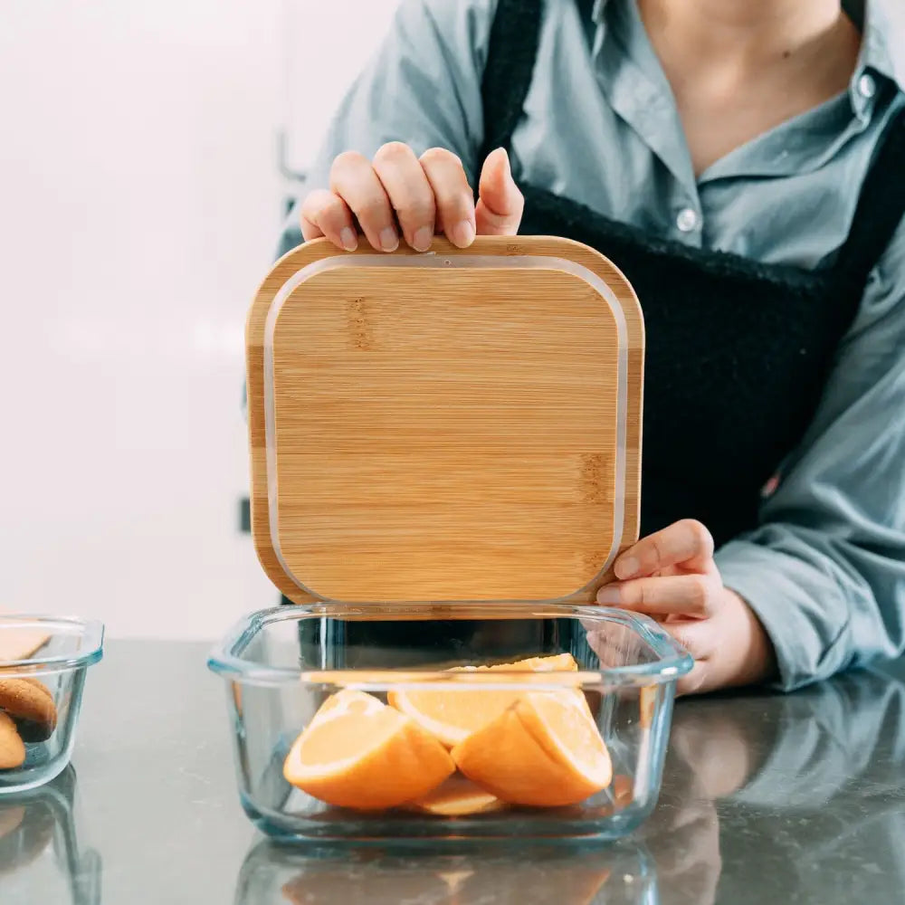 2pc Bamboo Cover Food Container Medium and Large - Home & Garden > Kitchenware > Food Storage