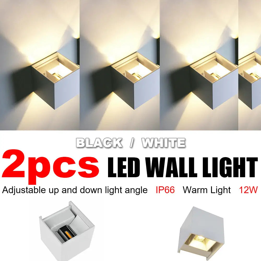 2PCS 12W LED Wall Light Waterproof Up Down Lamp Cube Sconce Yard Indoor Outdoor - Home & Garden > Garden Lights