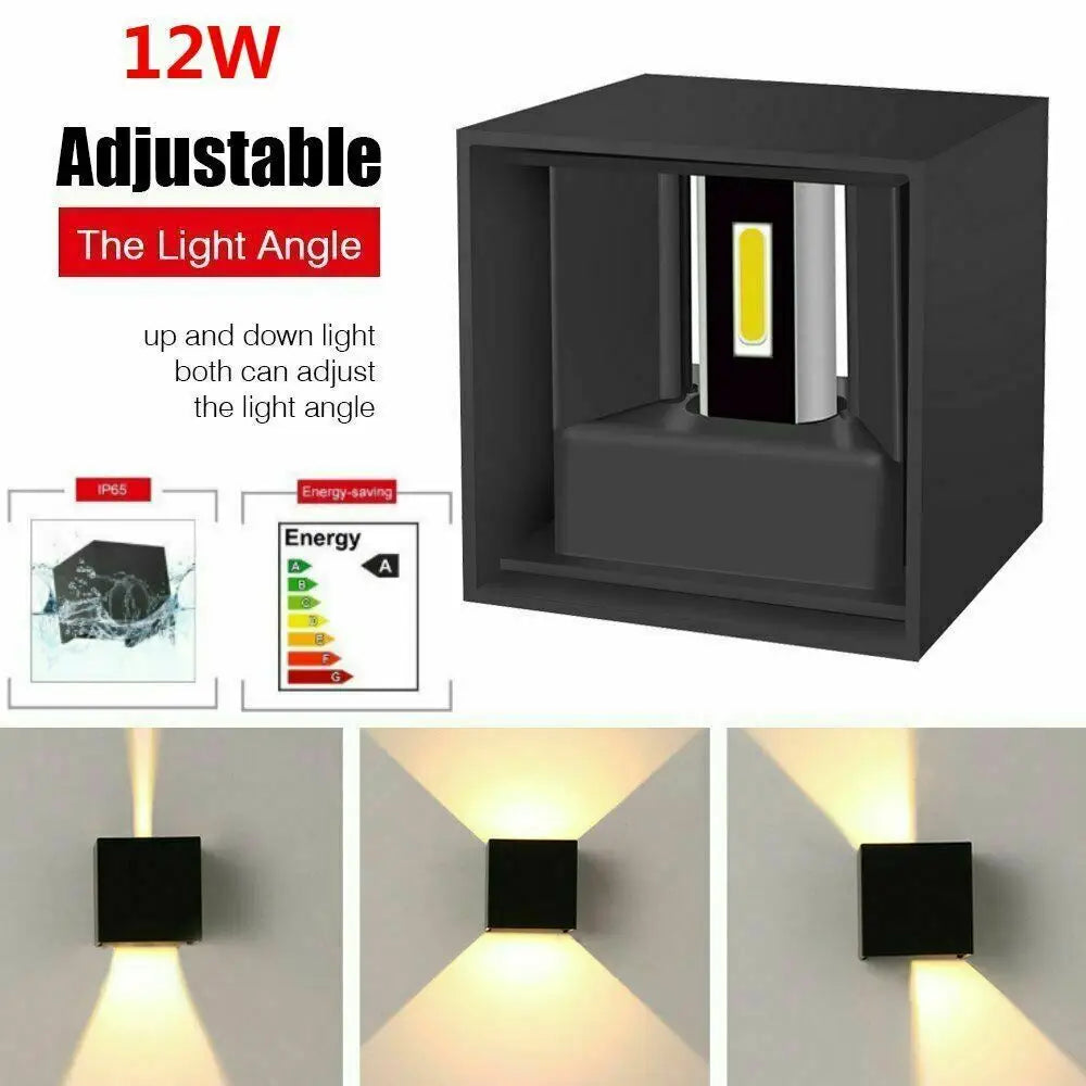 2PCS 12W LED Wall Light Waterproof Up Down Lamp Cube Sconce Yard Indoor Outdoor - Home & Garden > Garden Lights