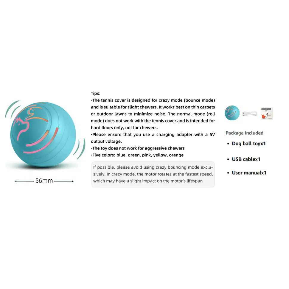 2PCS Blue Rechargeable Automatic Jumping Pet Toy Ball - Interactive Smart Play Ball for Dogs & Cats - Pet Care > Toys >