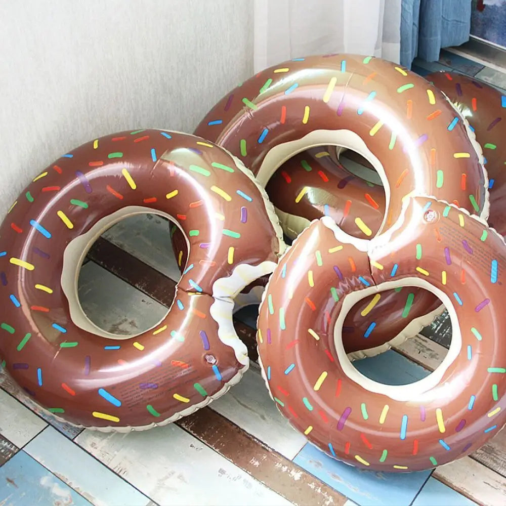 2pcs Coffee Inflatable Giant Donut Raft Swim Ring Float Swimming Pool Beach Pink Coff 90CM - Home & Garden > Pool &