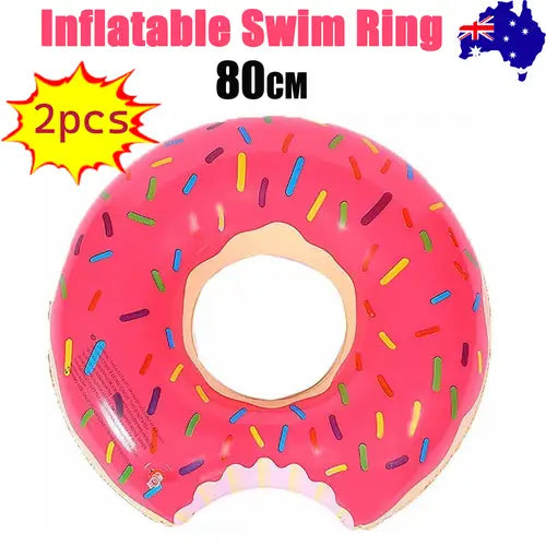 2pcs Pink Inflatable Giant Donut Raft Swim Ring Float Swimming Pool Beach Pink Coff 80CM - Home & Garden > Pool &