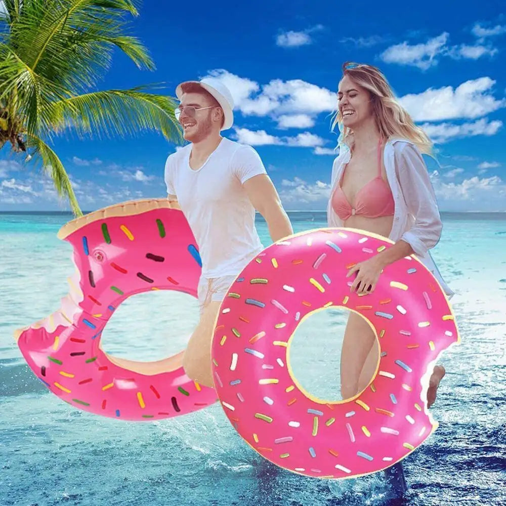2pcs Pink Inflatable Giant Donut Raft Swim Ring Float Swimming Pool Beach Pink Coff 120CM - Home & Garden > Pool &