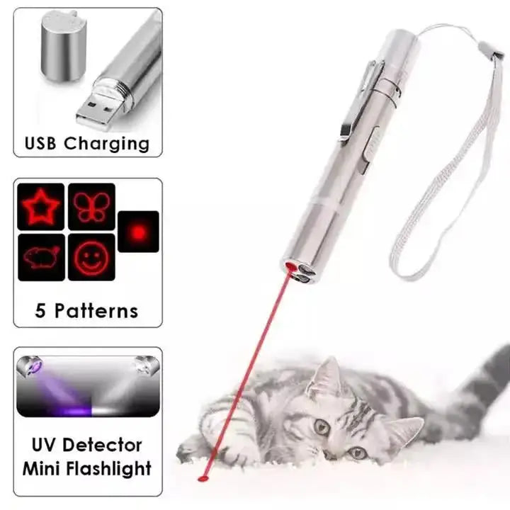 2PCS USB Rechargeable Multifunctional Laser Pointer for Cats - Interactive Toy with Star and Butterfly Patterns - Pet