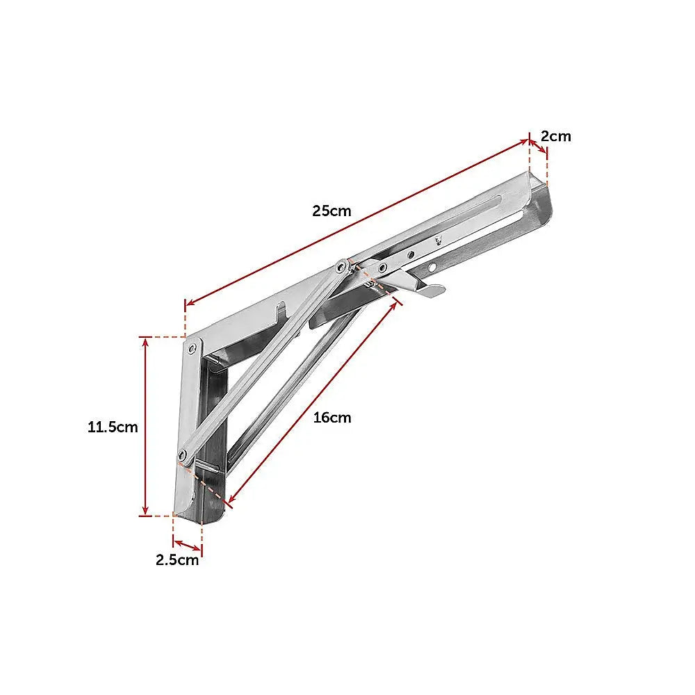 2x 10’’ Stainless Steel Folding Table Bracket Shelf Bench 50kg Load Heavy Duty - Furniture > Office