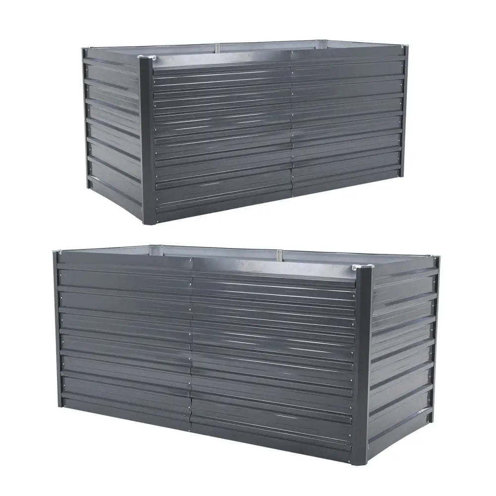 2X 2-in-1 Raised Garden Bed Galvanised Steel Planter 320 x 80 x 77cm GREY - Home & Garden > Garden Beds