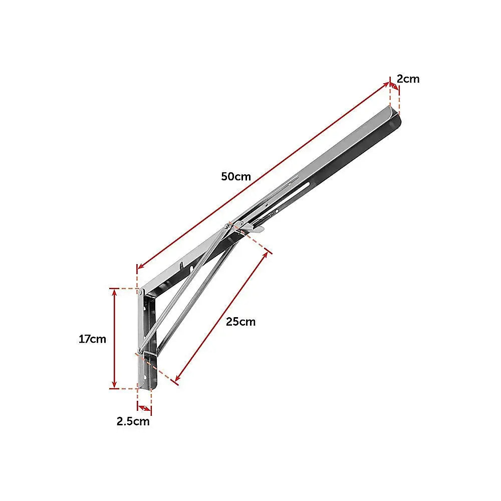 2x 20’’ Stainless Steel Folding Table Bracket Shelf Bench 50kg Load Heavy Duty - Furniture > Office