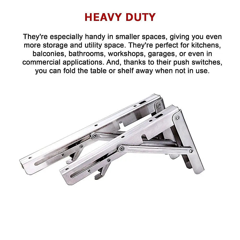 2x 20’’ Stainless Steel Folding Table Bracket Shelf Bench 50kg Load Heavy Duty - Furniture > Office