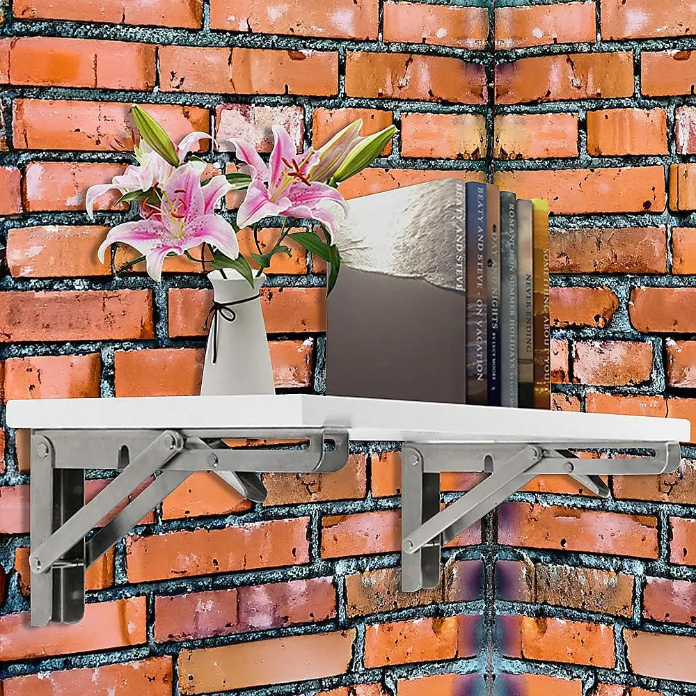 2x 20’’ Stainless Steel Folding Table Bracket Shelf Bench 50kg Load Heavy Duty - Furniture > Office