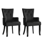 2x Artiss Dining Chairs Velvet French Provincial Armchair Black - Furniture > Bar Stools & Chairs > Arm Chairs &