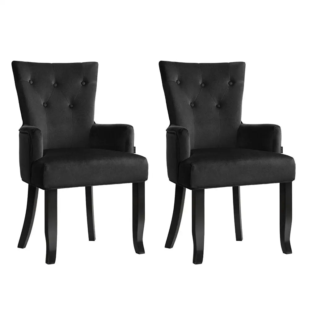 2x Artiss Dining Chairs Velvet French Provincial Armchair Black - Furniture > Bar Stools & Chairs > Arm Chairs &