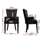 2x Artiss Dining Chairs Velvet French Provincial Armchair Black - Furniture > Bar Stools & Chairs > Arm Chairs &
