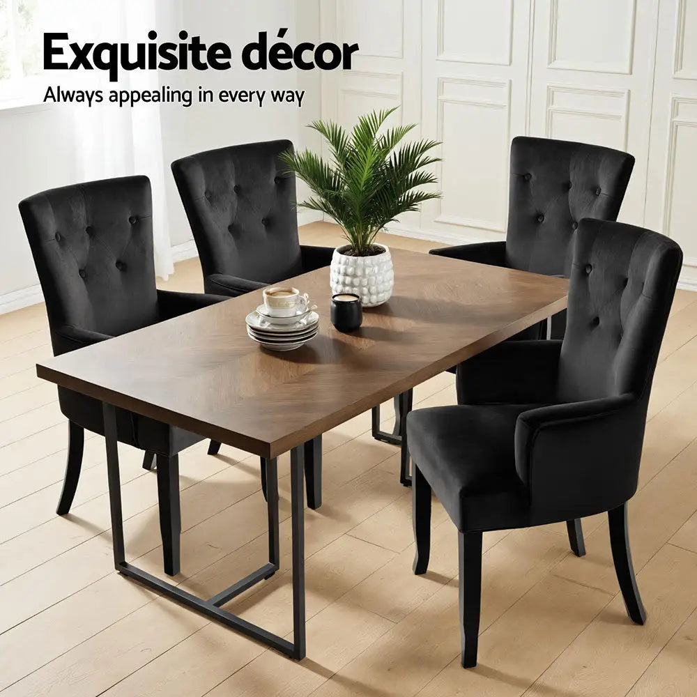 2x Artiss Dining Chairs Velvet French Provincial Armchair Black - Furniture > Bar Stools & Chairs > Arm Chairs &