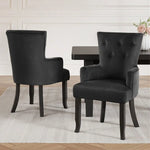2x Artiss Dining Chairs Velvet French Provincial Armchair Black - Furniture > Bar Stools & Chairs > Arm Chairs &