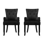 2x Artiss Dining Chairs Velvet French Provincial Armchair Black - Furniture > Bar Stools & Chairs > Arm Chairs &