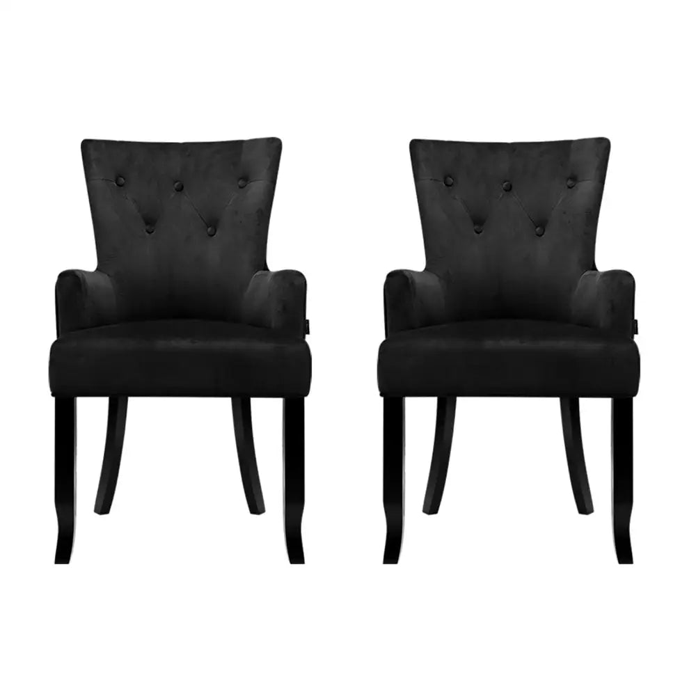 2x Artiss Dining Chairs Velvet French Provincial Armchair Black - Furniture > Bar Stools & Chairs > Arm Chairs &